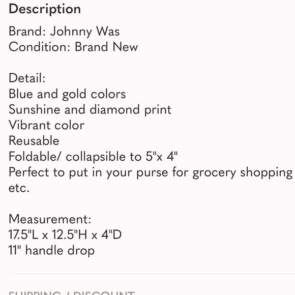 Johnny Was packable reusable California Dreaming Blue Lightweight nylon tote bag - Picture 3 of 4